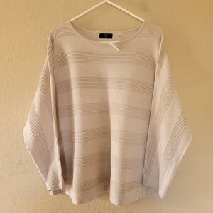 Tahari Womens Knit Dolman Sleeve Sweater Size 2X Cream Tan Ribbed Striped Nwt